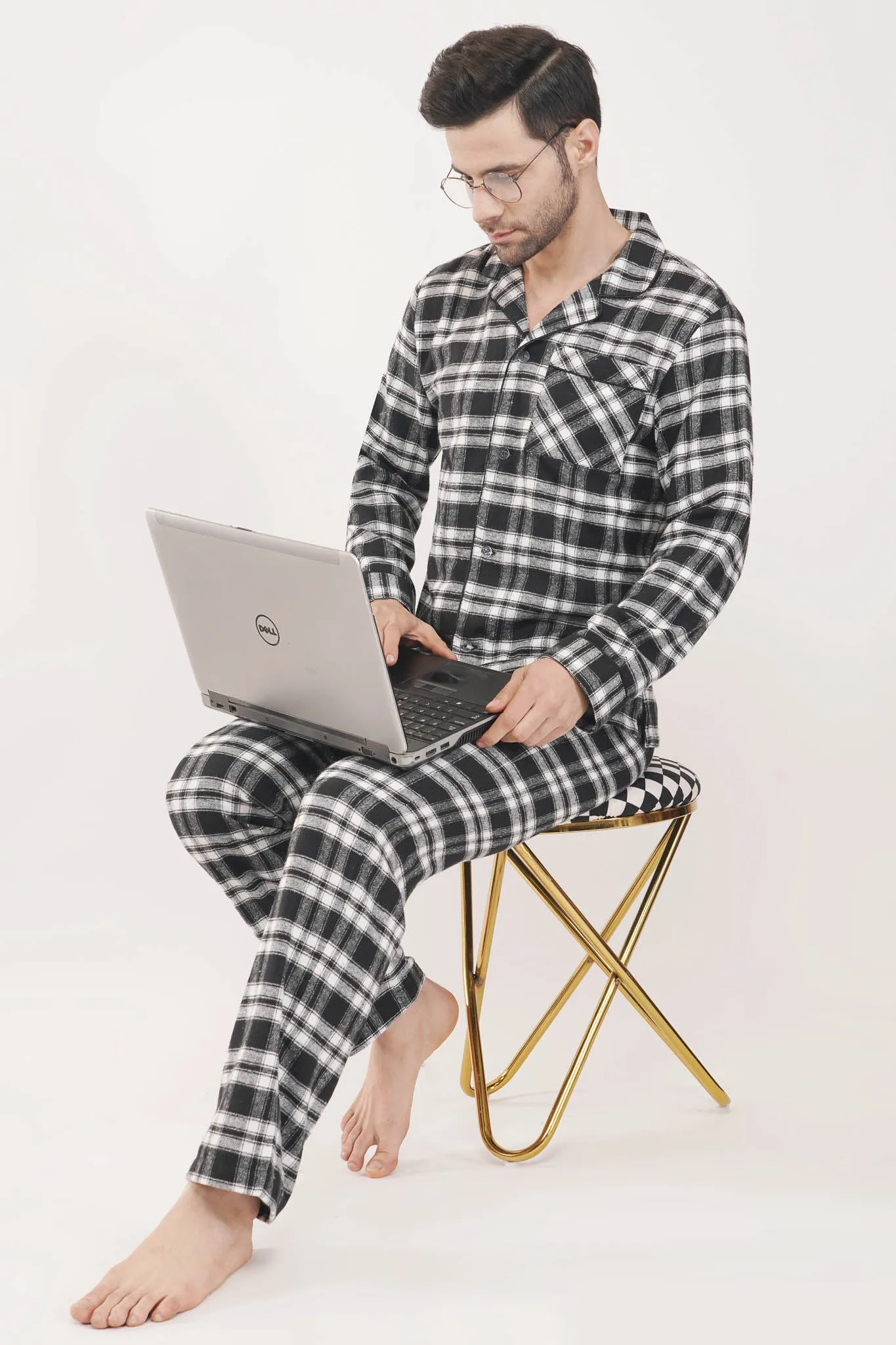 Gentleman's Monochrome | Black & White Oxford Checks Loungewear Set