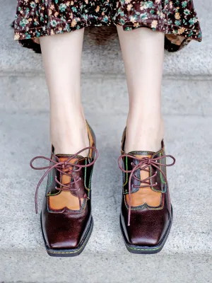 Genuine Leather Blossom Embossed Back Heel Oxford Shoes