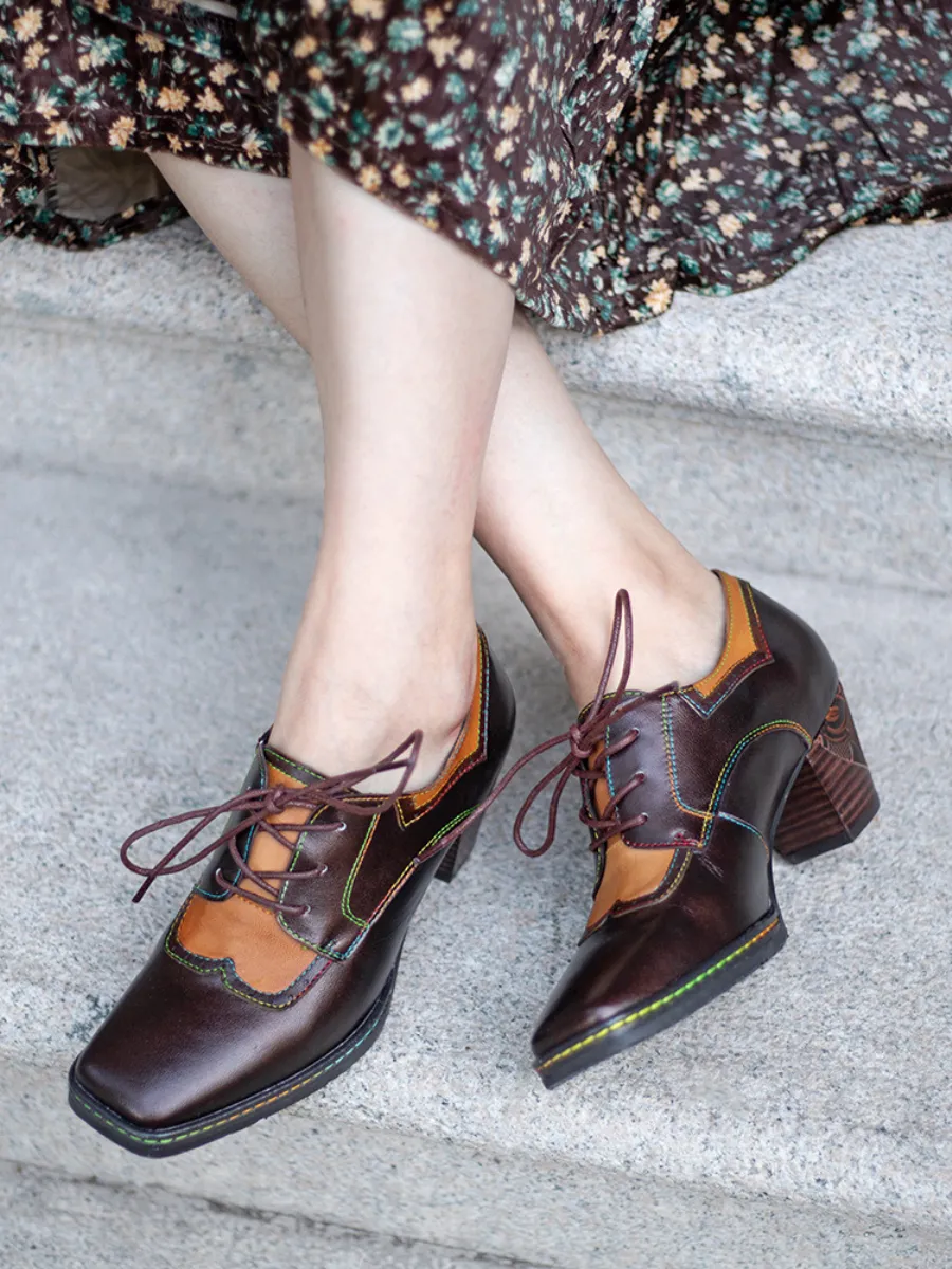 Genuine Leather Blossom Embossed Back Heel Oxford Shoes