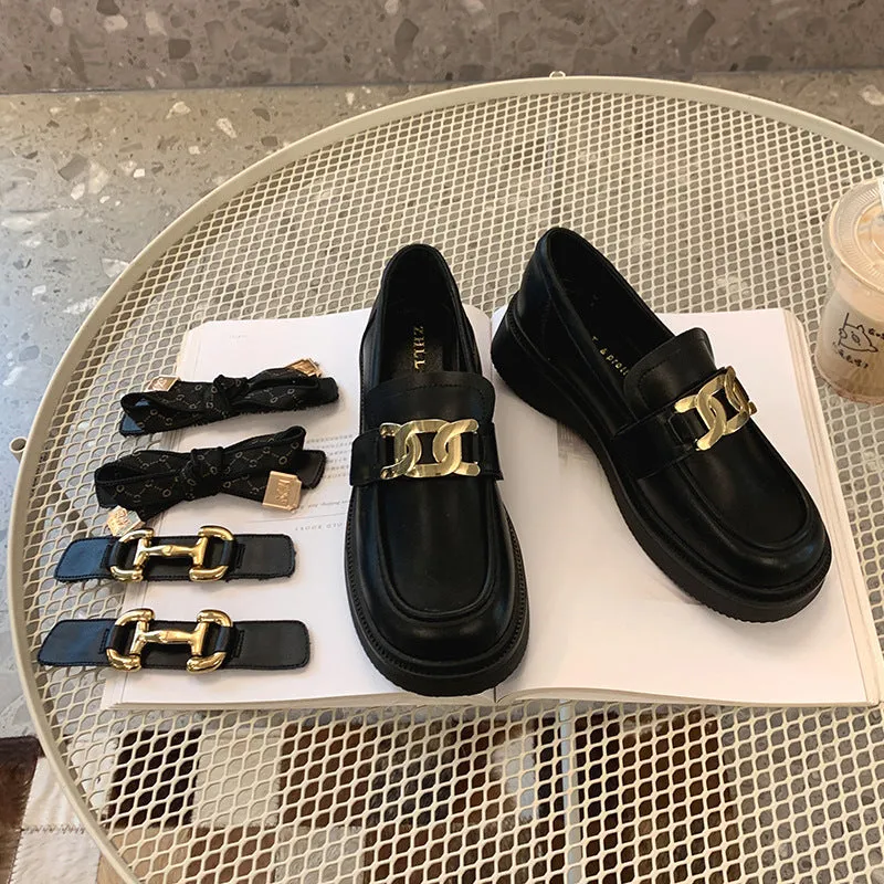 Genuine Leather College Style Loafers Plus Wide Size Women's Shoes