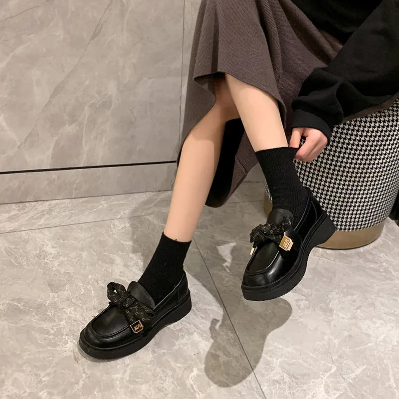 Genuine Leather College Style Loafers Plus Wide Size Women's Shoes