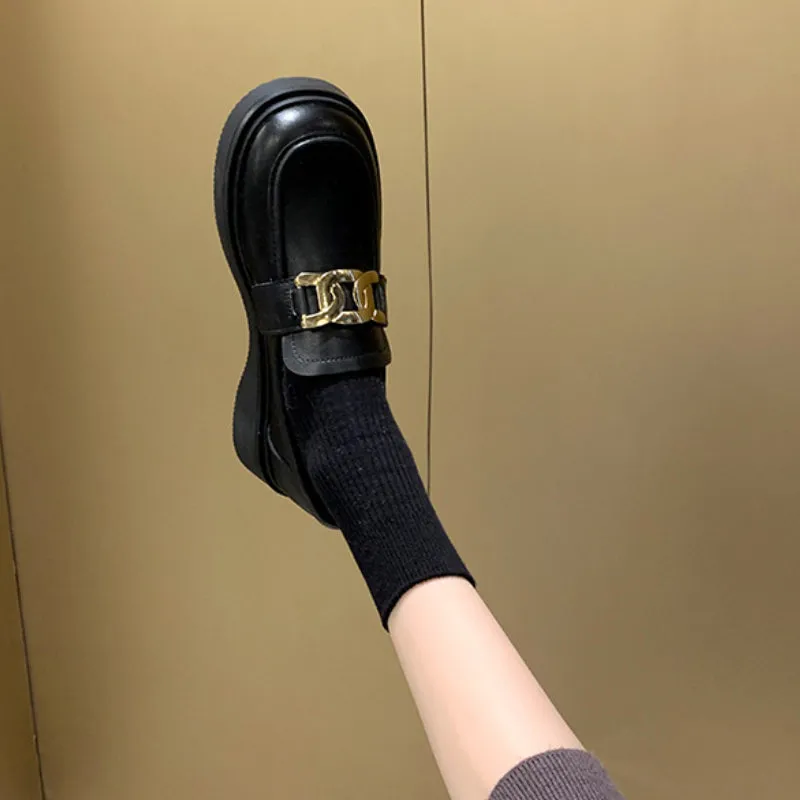 Genuine Leather College Style Loafers Plus Wide Size Women's Shoes