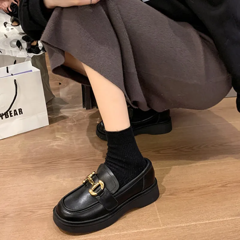 Genuine Leather College Style Loafers Plus Wide Size Women's Shoes