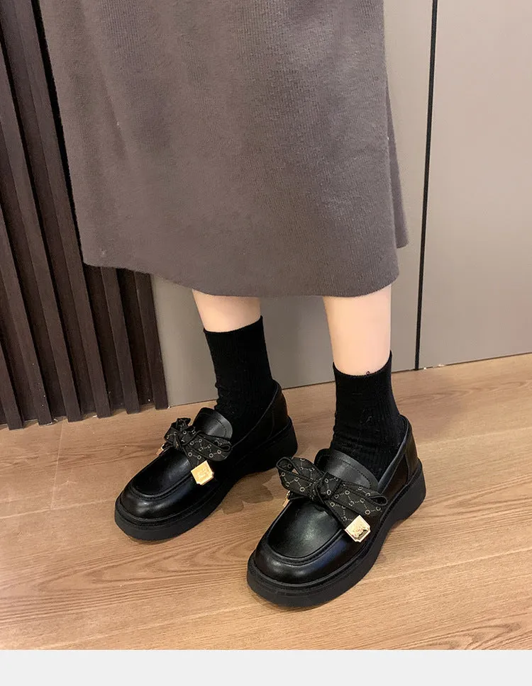 Genuine Leather College Style Loafers Plus Wide Size Women's Shoes