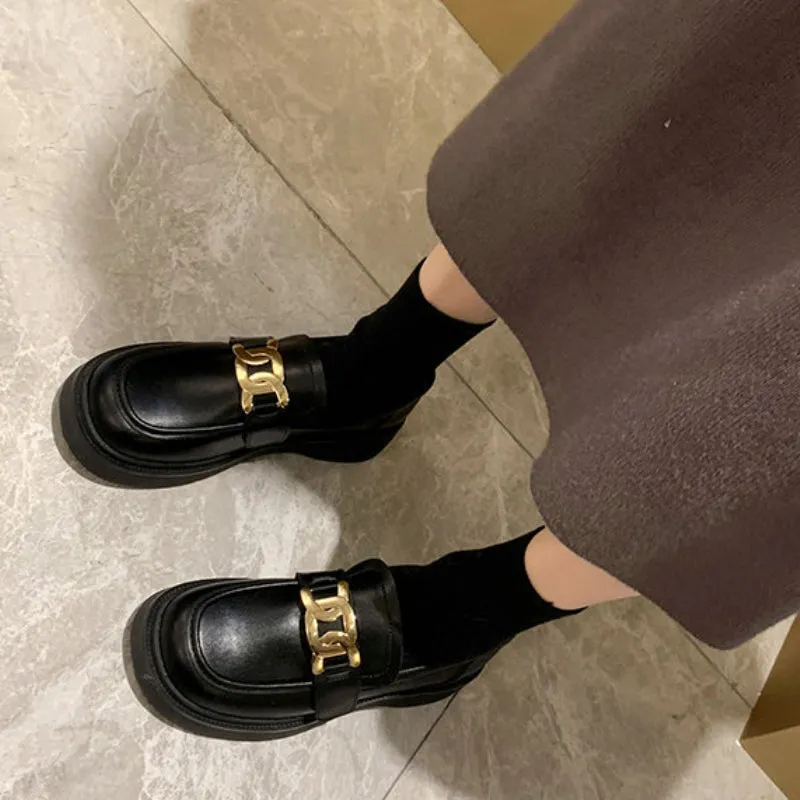 Genuine Leather College Style Loafers Plus Wide Size Women's Shoes