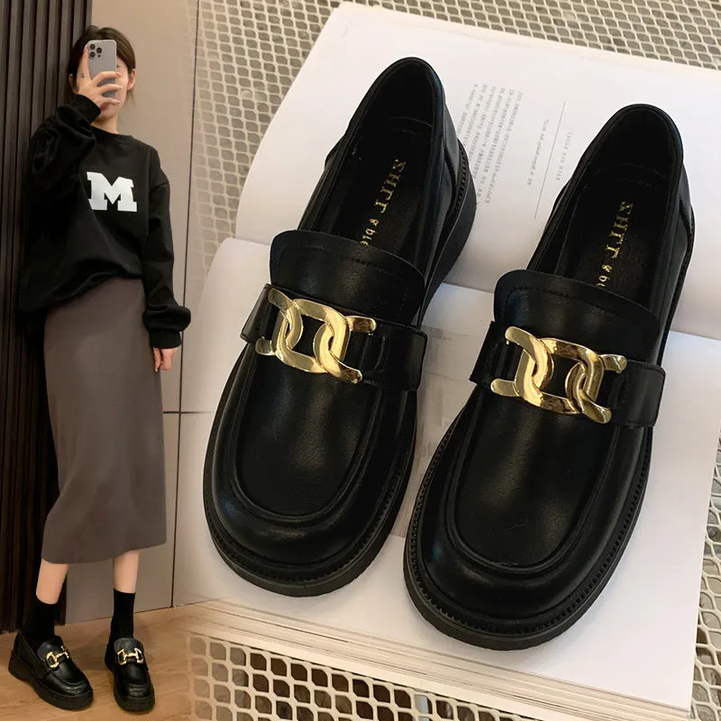Genuine Leather College Style Loafers Plus Wide Size Women's Shoes