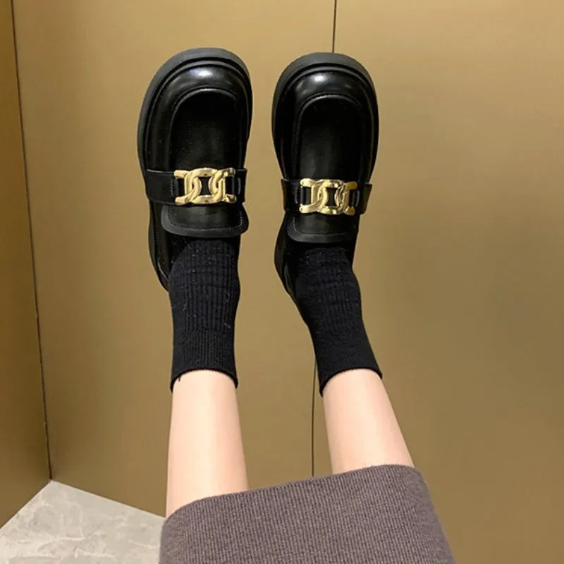 Genuine Leather College Style Loafers Plus Wide Size Women's Shoes