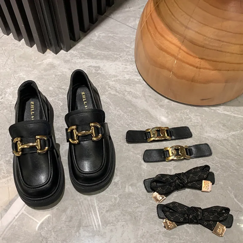 Genuine Leather College Style Loafers Plus Wide Size Women's Shoes