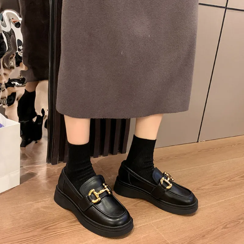 Genuine Leather College Style Loafers Plus Wide Size Women's Shoes