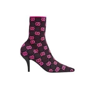 GG GG 75MM KNIT ANKLE BOOTS BLACK FLUORESCENT PINK FABRIC 718378 FAAQP 8610