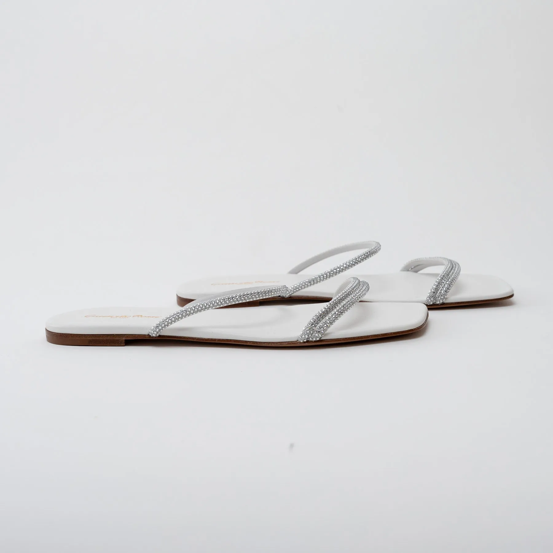 Gianvito Rossi White Grained Leather with Crystal Embellishment Slide Sandals Size 41