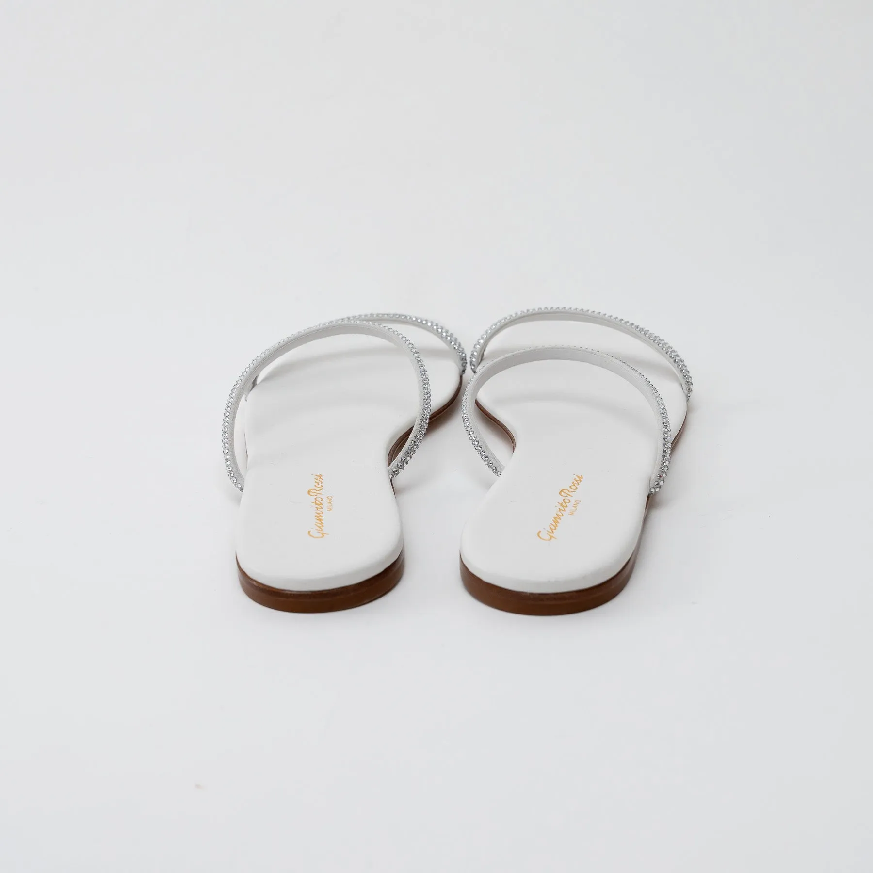 Gianvito Rossi White Grained Leather with Crystal Embellishment Slide Sandals Size 41