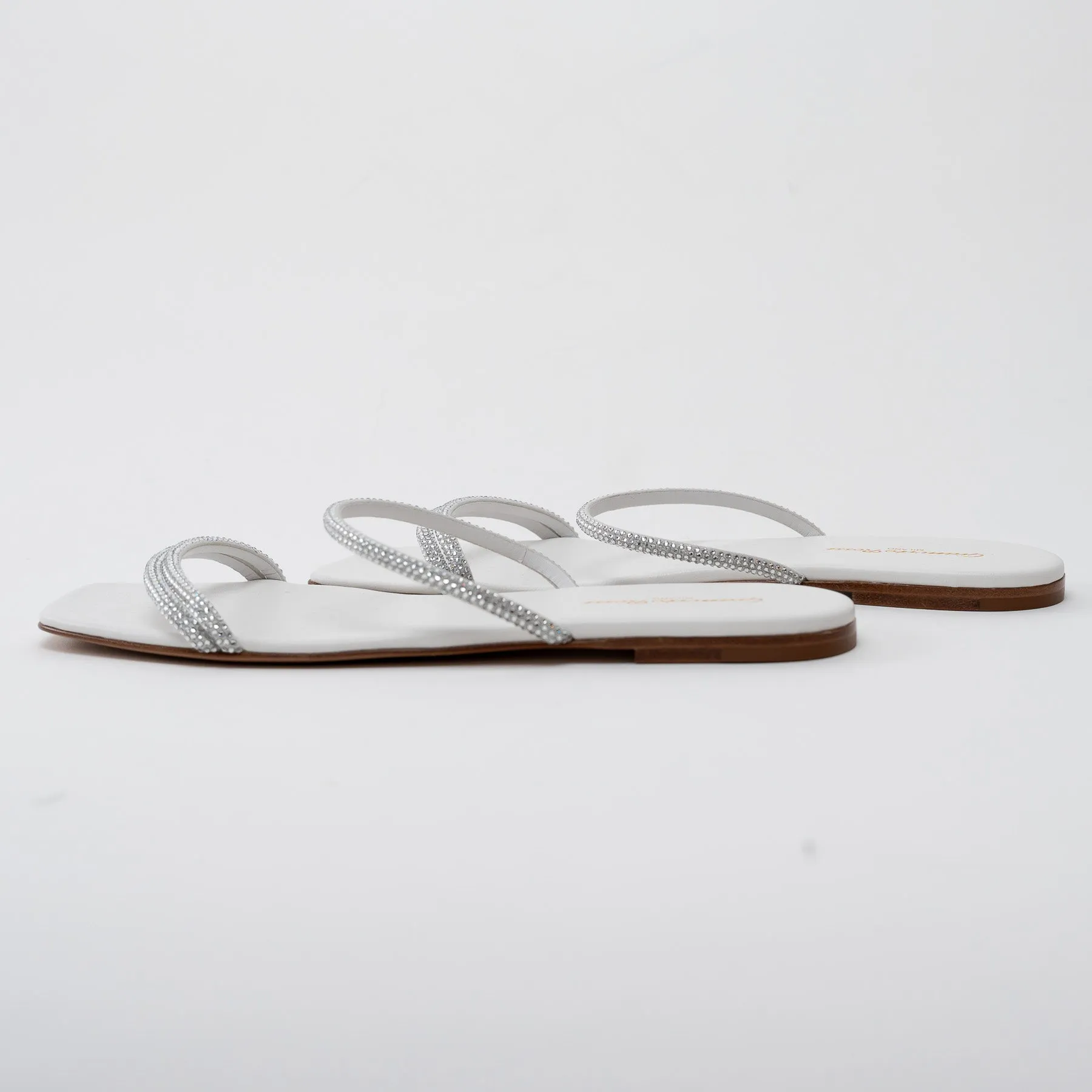 Gianvito Rossi White Grained Leather with Crystal Embellishment Slide Sandals Size 41