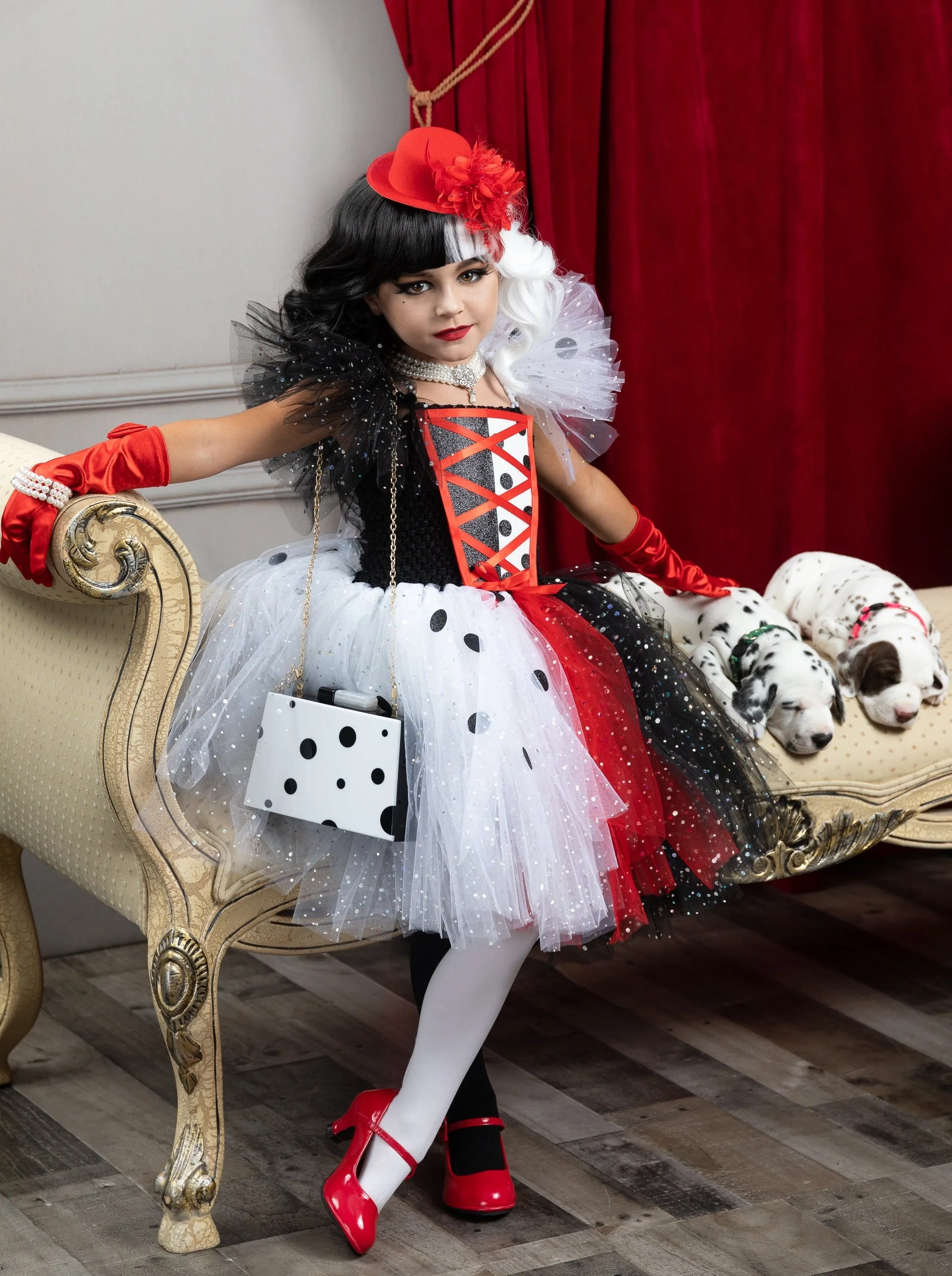 Girls Dalmatian Inspired Villain Tutu Costume Dress