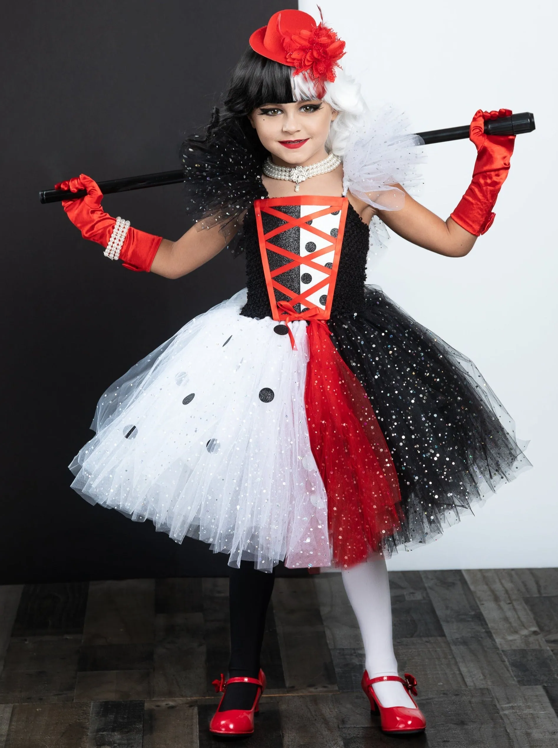 Girls Dalmatian Inspired Villain Tutu Costume Dress