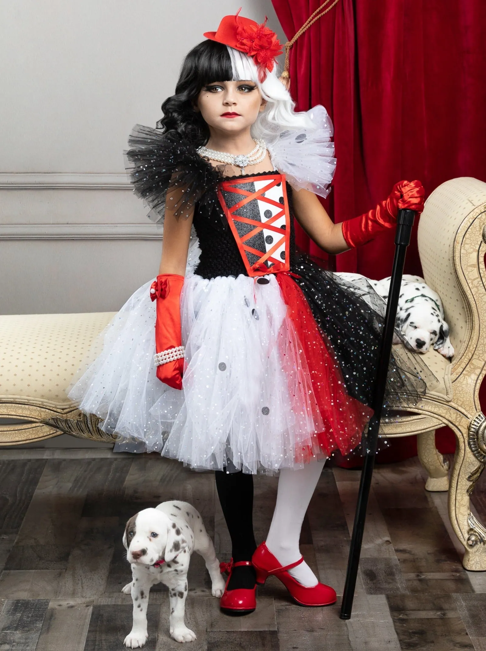 Girls Dalmatian Inspired Villain Tutu Costume Dress