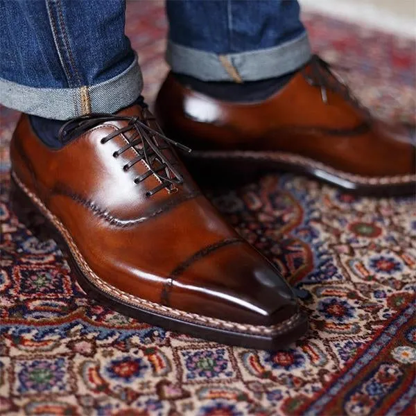 Gradient Color Effect Hand Painted Oxford Shoes Leather Shoes