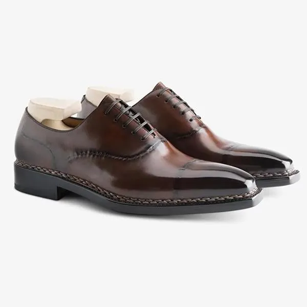 Gradient Color Effect Hand Painted Oxford Shoes Leather Shoes