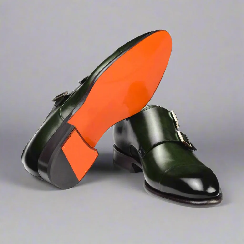 Green Leather Woodford Balmoral Double Monk Strap Toe Cap Oxfords - Formal Shoes - Monk Shoes