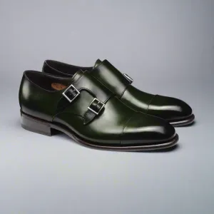 Green Leather Woodford Balmoral Double Monk Strap Toe Cap Oxfords - Formal Shoes - Monk Shoes