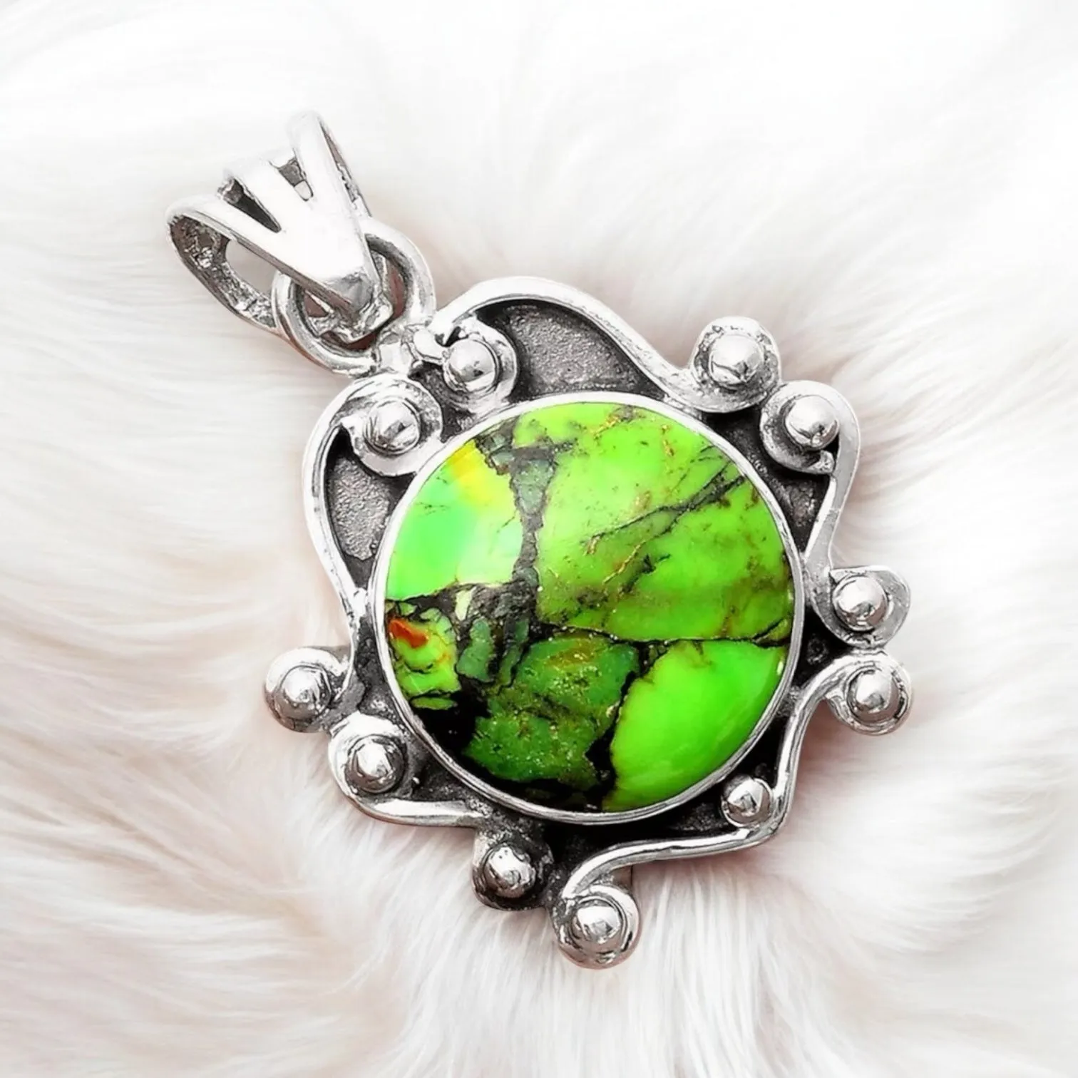 Green Mojave Turquoise Solid 925 Sterling Silver Pendant