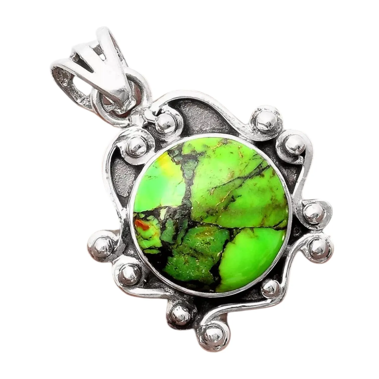 Green Mojave Turquoise Solid 925 Sterling Silver Pendant