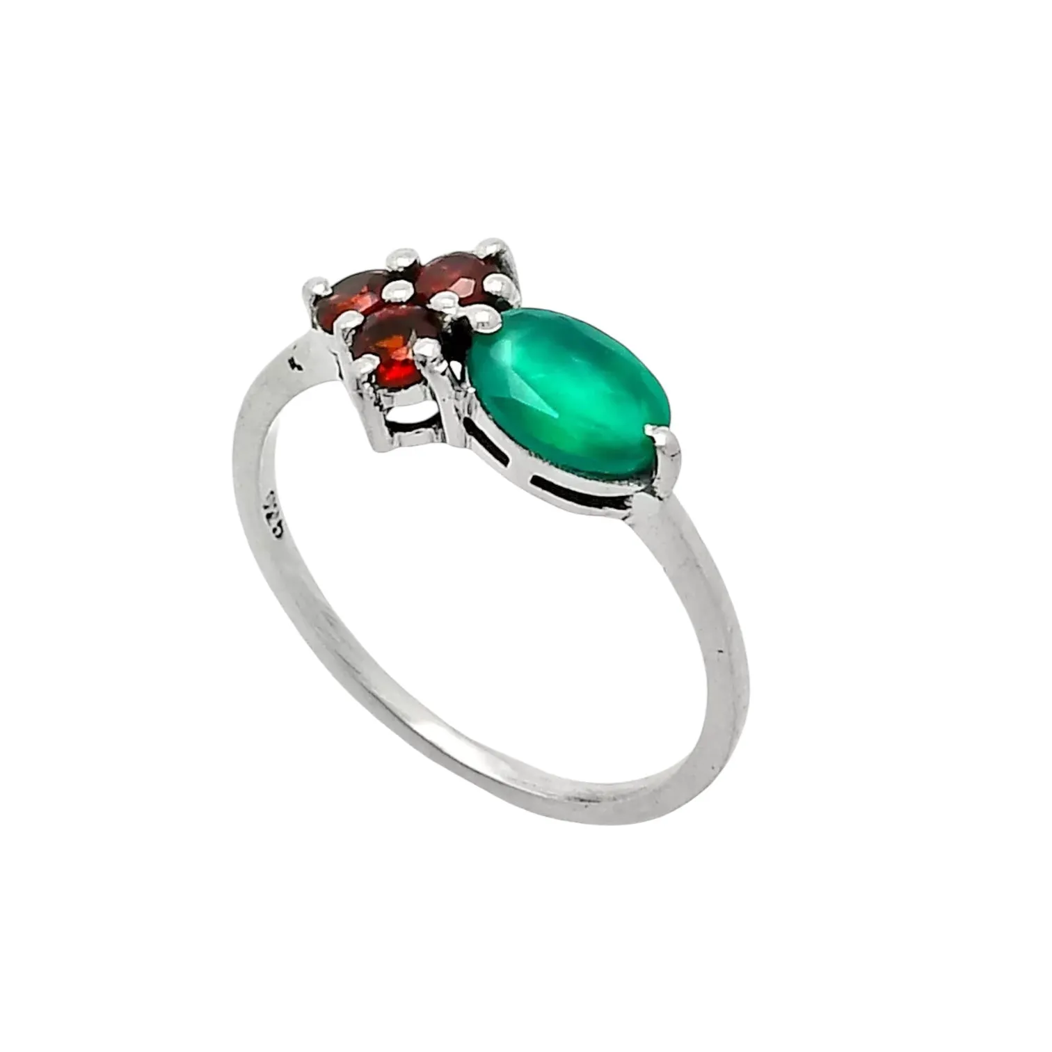 Green Onyx & Garnet Solid 925 Sterling Silver Ring