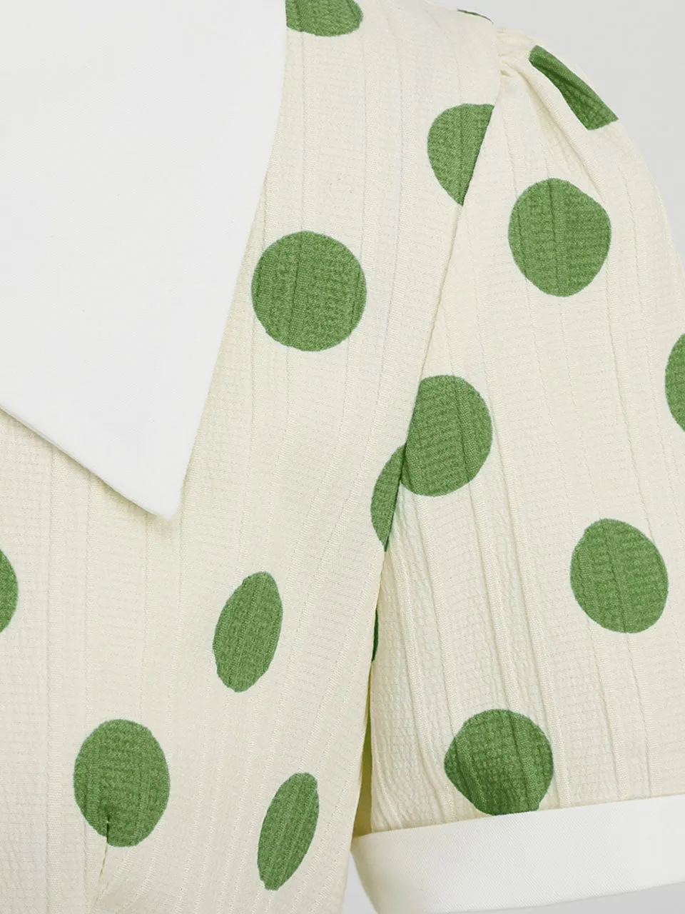 Green Polka Dots Johnny Collar Short Sleeve Swing Vintage 1950S Party Dress