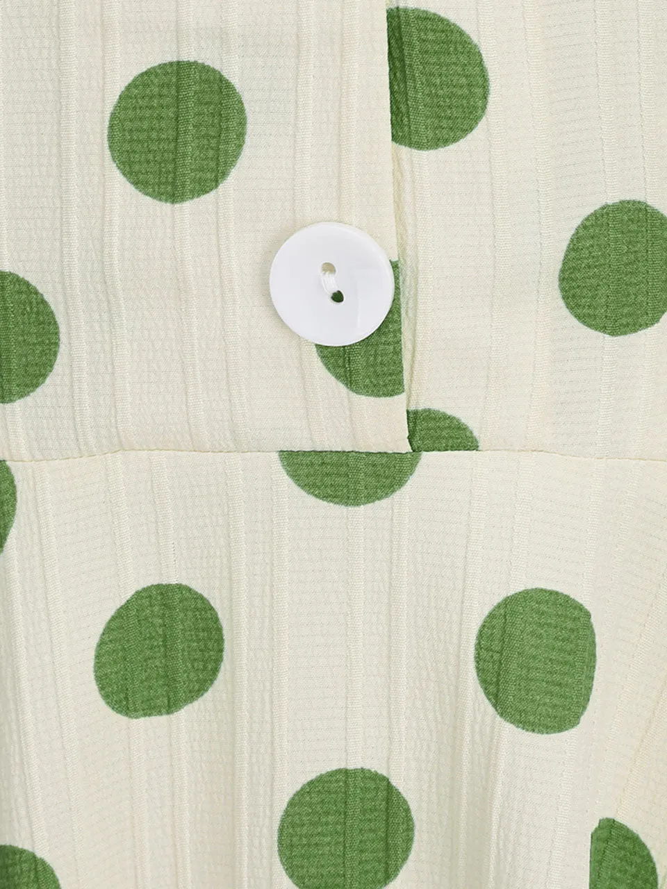 Green Polka Dots Johnny Collar Short Sleeve Swing Vintage 1950S Party Dress