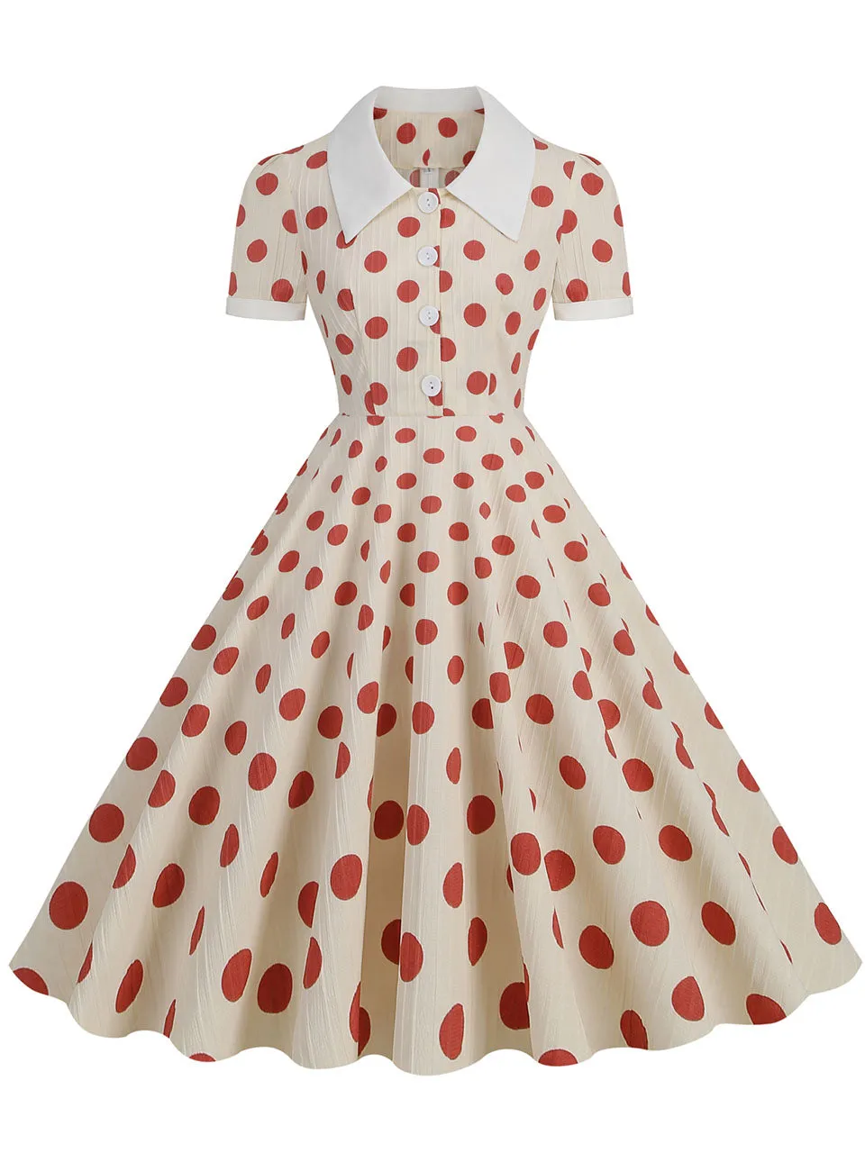 Green Polka Dots Johnny Collar Short Sleeve Swing Vintage 1950S Party Dress