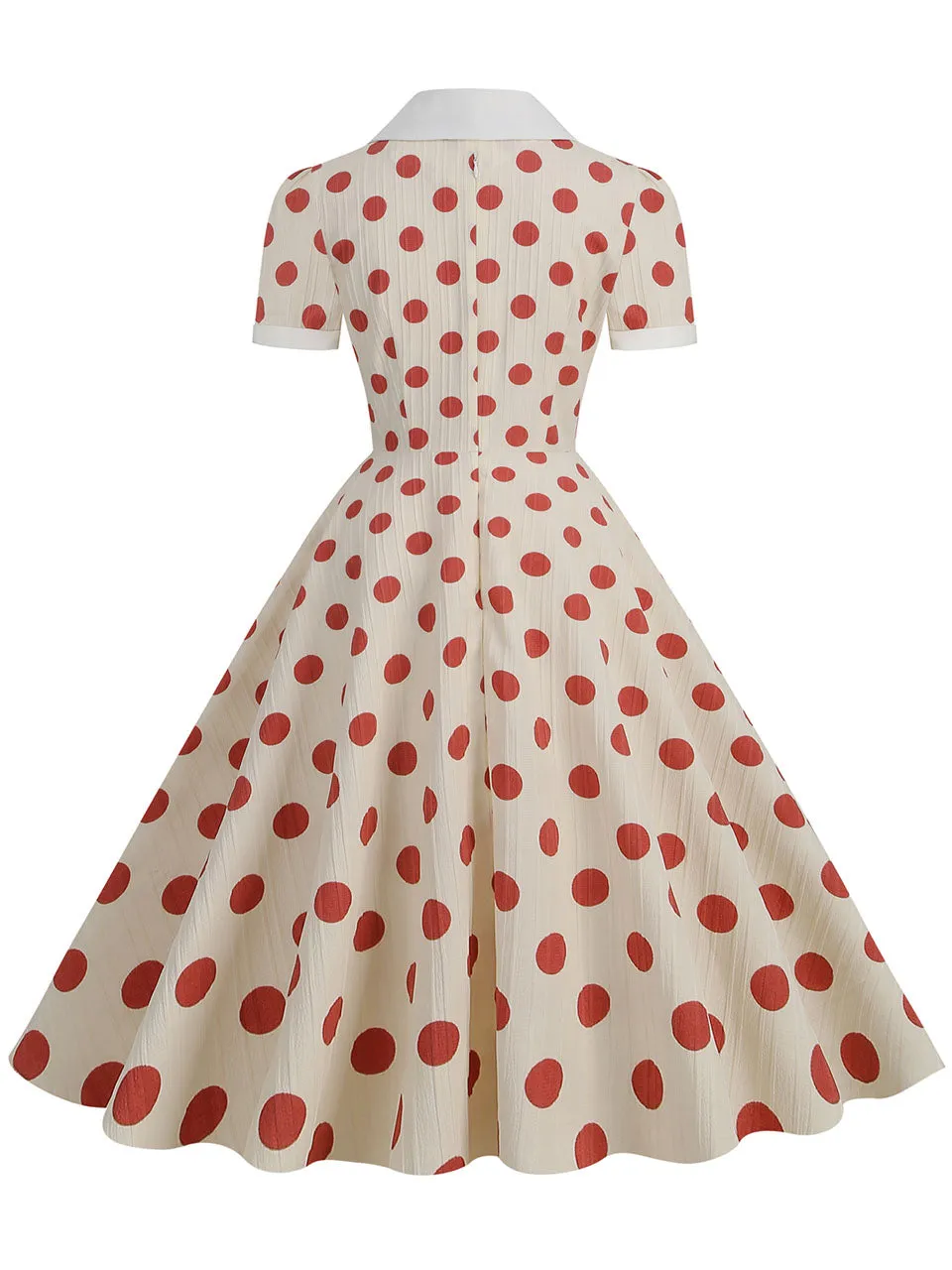 Green Polka Dots Johnny Collar Short Sleeve Swing Vintage 1950S Party Dress