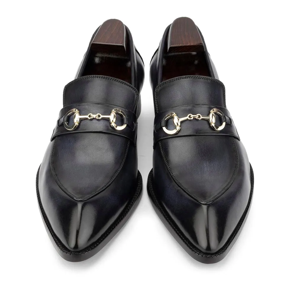 Greyish Blue Mirror Glossed Trinity Horsebit Loafers