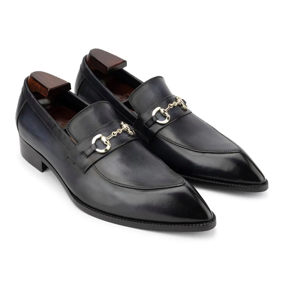 Greyish Blue Mirror Glossed Trinity Horsebit Loafers