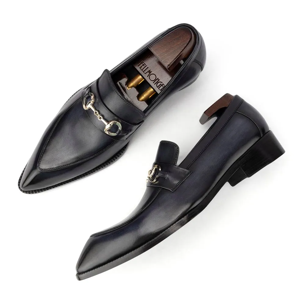 Greyish Blue Mirror Glossed Trinity Horsebit Loafers
