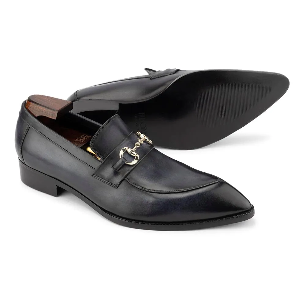 Greyish Blue Mirror Glossed Trinity Horsebit Loafers