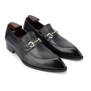 Greyish Blue Mirror Glossed Trinity Horsebit Loafers