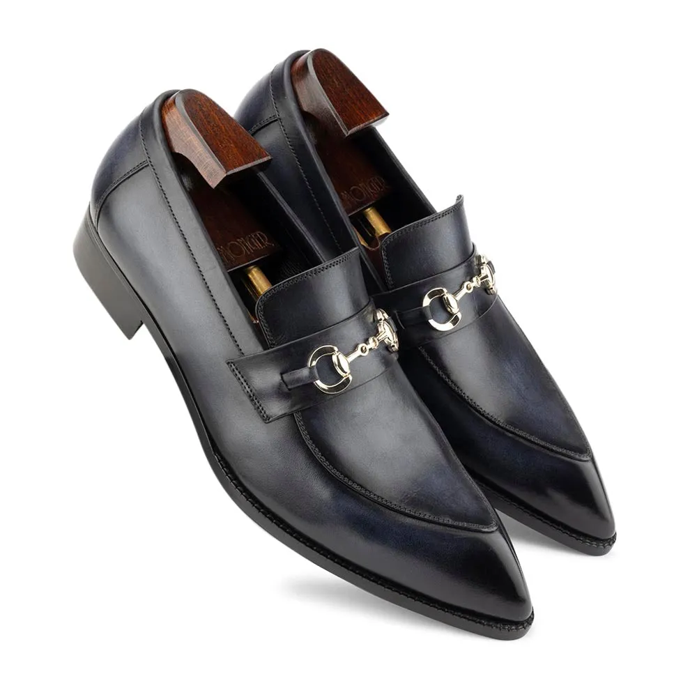 Greyish Blue Mirror Glossed Trinity Horsebit Loafers