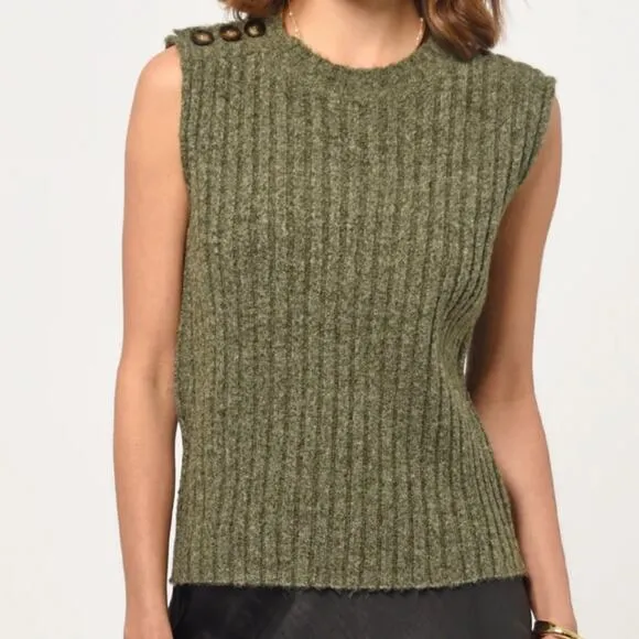Greylin Green Ribbed Knit Sweater Vest Size M Yale Melange Minimalist Classic