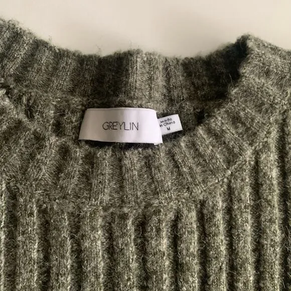 Greylin Green Ribbed Knit Sweater Vest Size M Yale Melange Minimalist Classic
