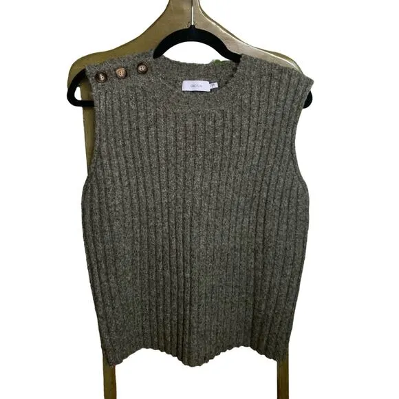 Greylin Green Ribbed Knit Sweater Vest Size M Yale Melange Minimalist Classic