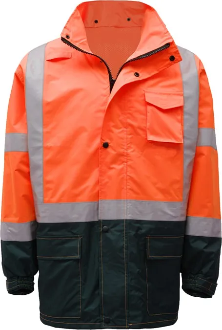 GSS Safety Premium Hooded Rain Coat, Black Bottom, Class 3