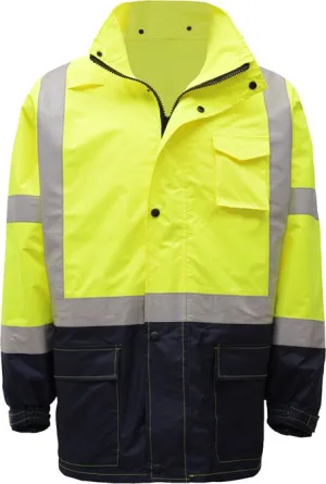 GSS Safety Premium Hooded Rain Coat, Black Bottom, Class 3