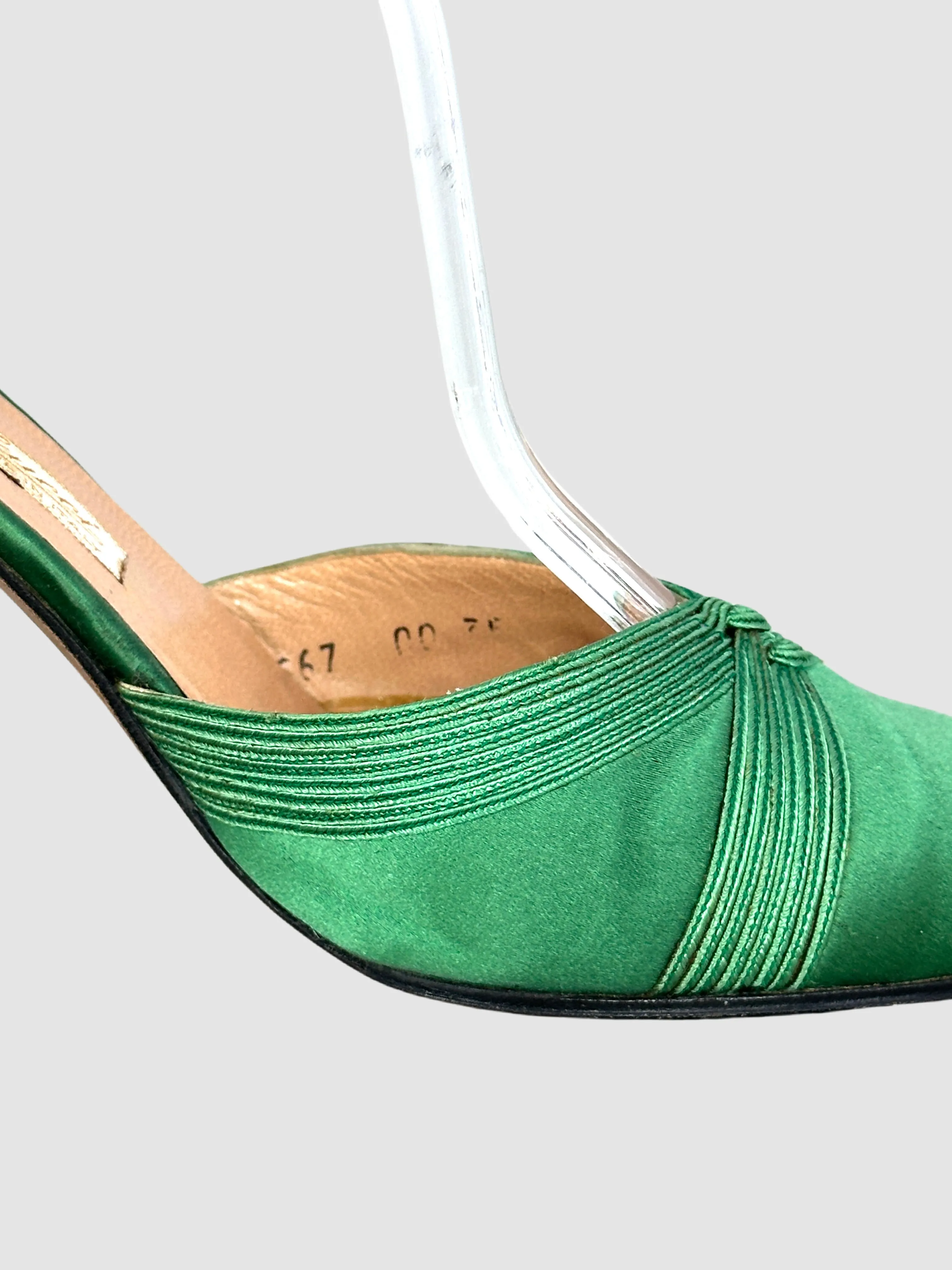 GUCCI 70s Green Satin Ankle Strap Shoes • Size 35 - 5