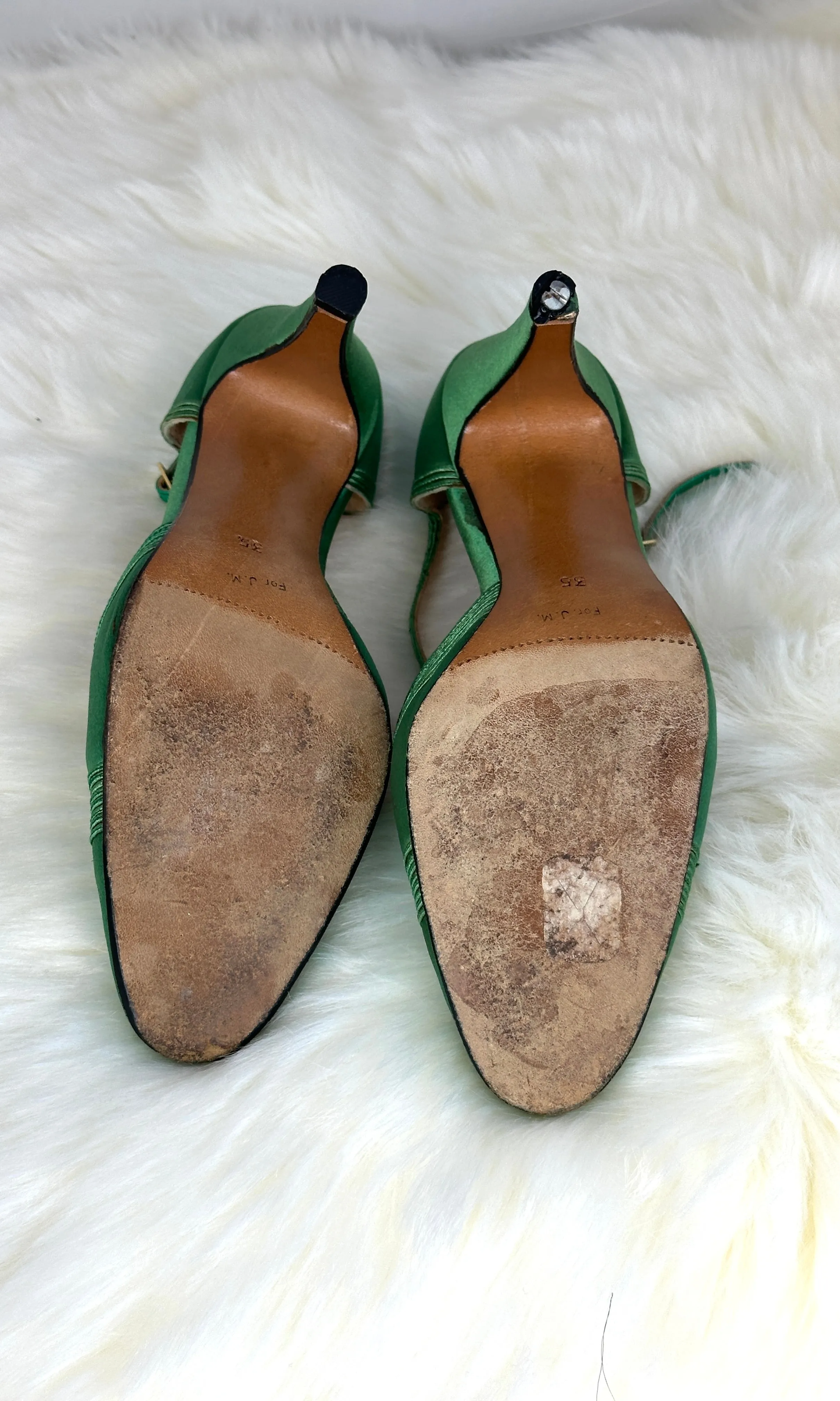 GUCCI 70s Green Satin Ankle Strap Shoes • Size 35 - 5