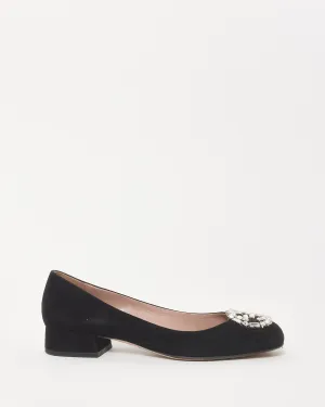 Gucci Black Suede & Crystal GG Logo Block Heel Pumps - 37