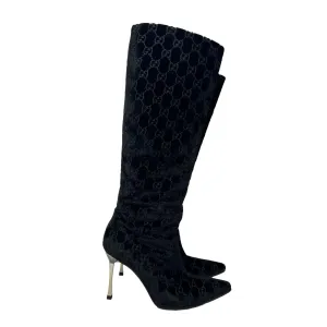 Gucci Black Velvet Knee Hight Boots
