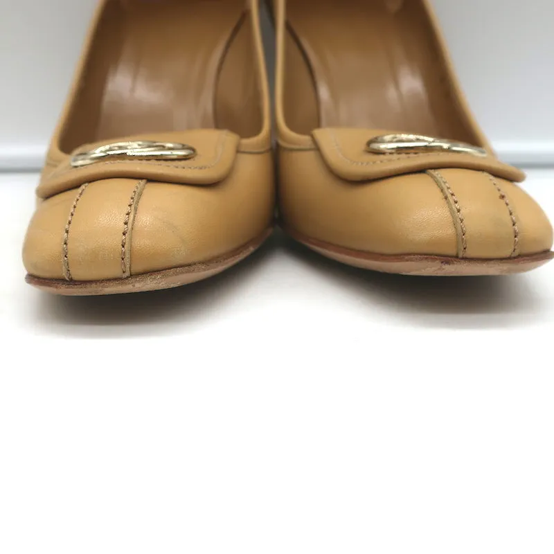 Gucci Interlocking GG Pumps Beige Leather Size 8 Square Toe Heels