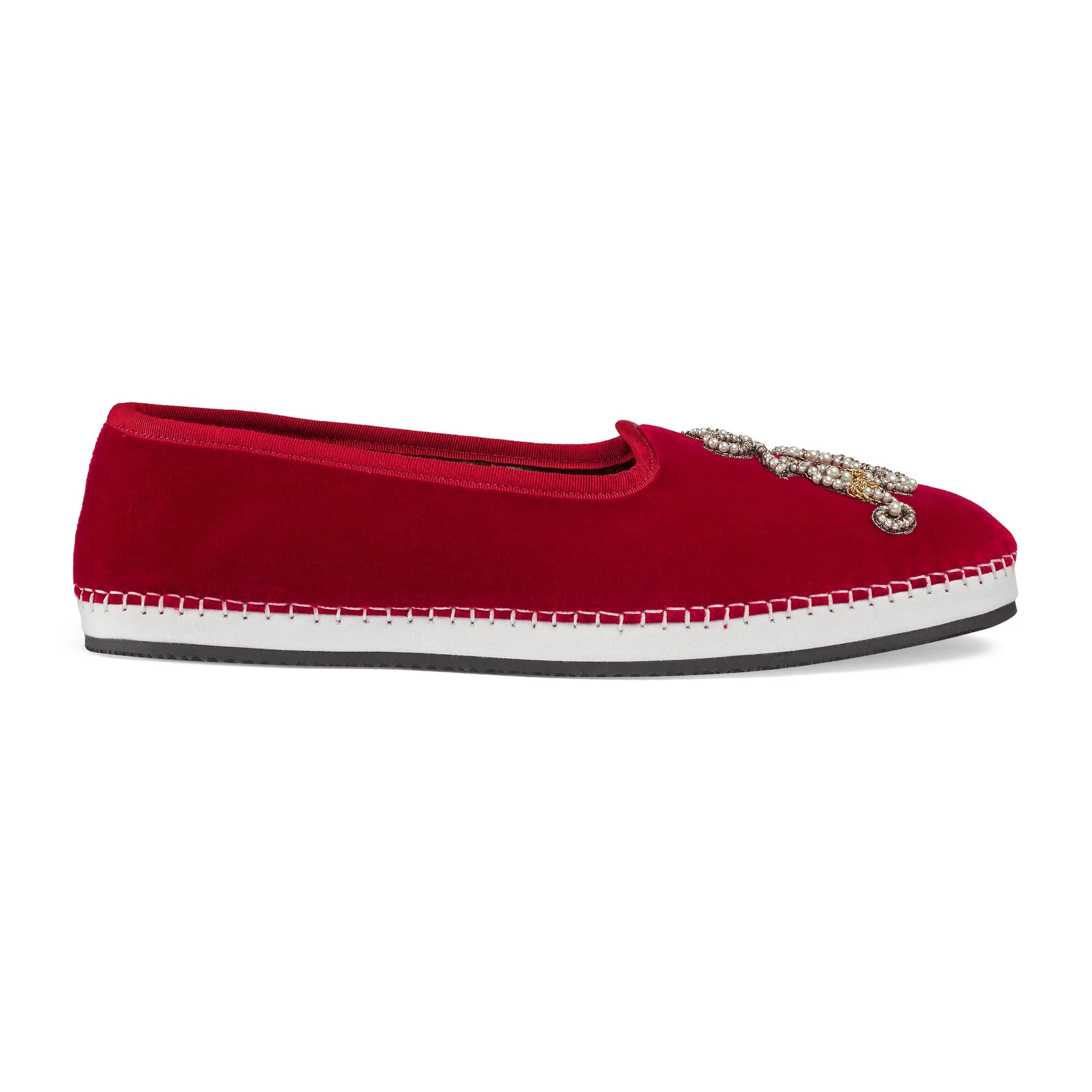 Gucci Men's Velvet Loafer With Am Appliqué In Red