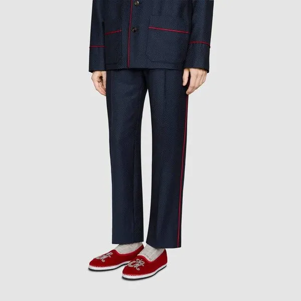 Gucci Men's Velvet Loafer With Am Appliqué In Red