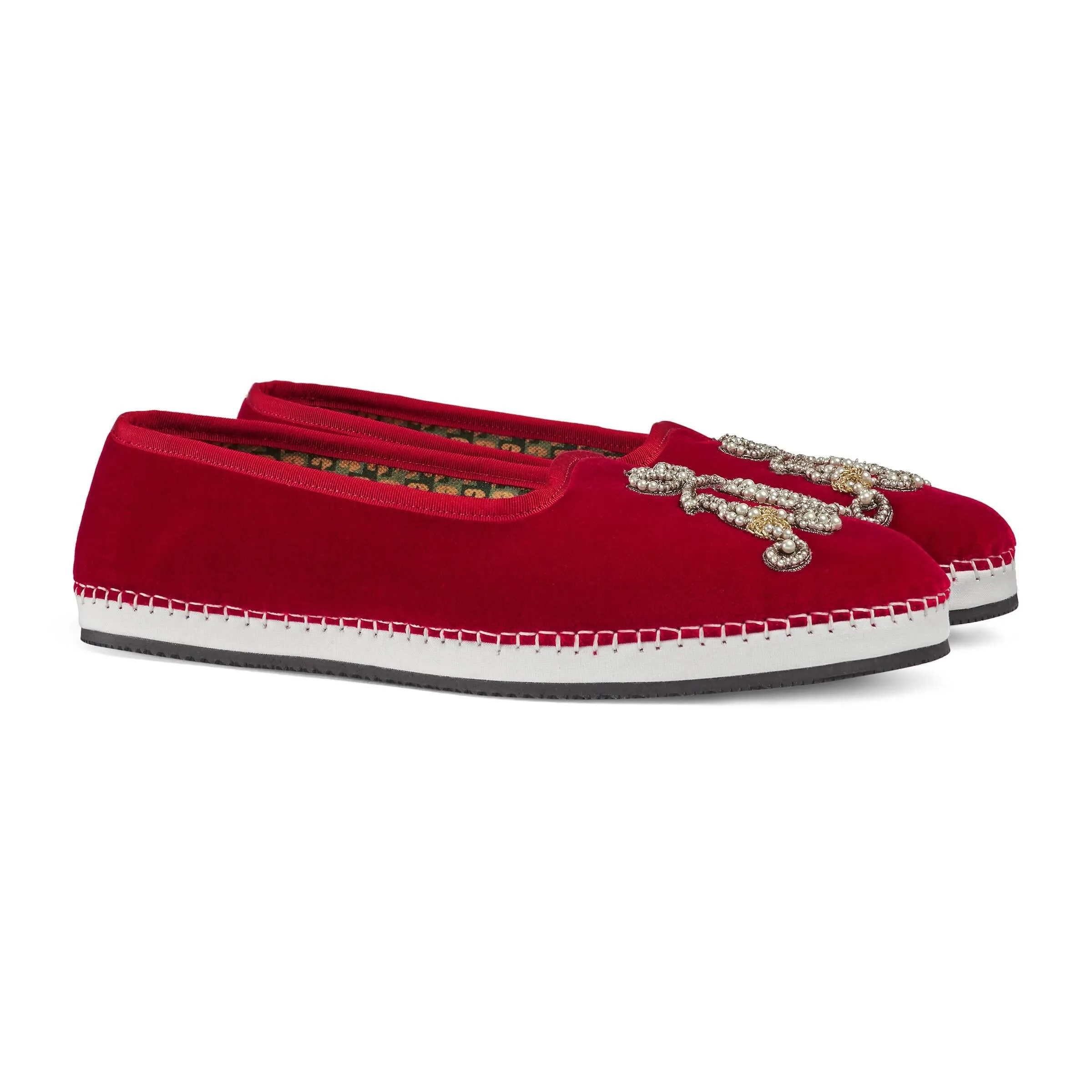 Gucci Men's Velvet Loafer With Am Appliqué In Red